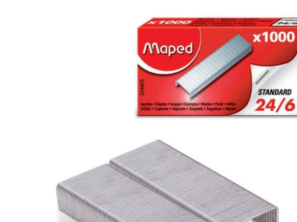 Maped 324405, Pakke med stifter, Festing, 1000 stifter, 24/6, Metallisk, Papir