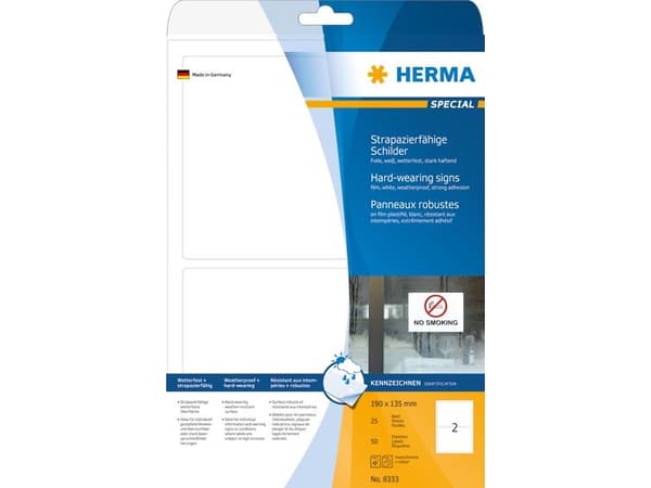 HERMA - Polyester - matt - selvklebende - hvit - 135 x 190 mm 50 etikett(er) (25 ark x 2) filmetiketter