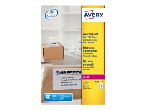 Avery Zweckform L7992 - Permanet adhesiv - hvit - 57 x 99.1 mm 250 etikett(er) (25 ark x 10) forsendelsesetiketter