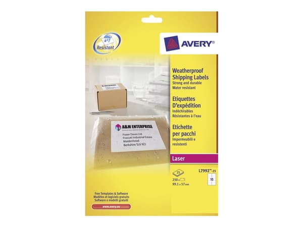Avery Zweckform L7992 - Permanet adhesiv - hvit - 57 x 99.1 mm 250 etikett(er) (25 ark x 10) forsendelsesetiketter