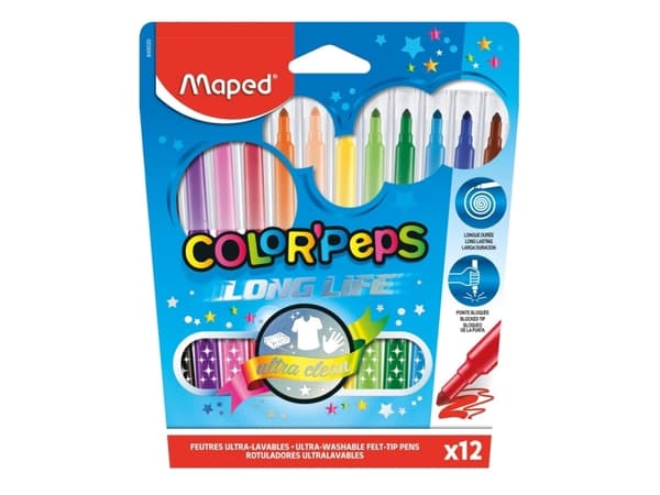 Maped M845020, Medium, 12 färger, Blandade färger, Rundad spets, 3,6 mm, Blandade färger
