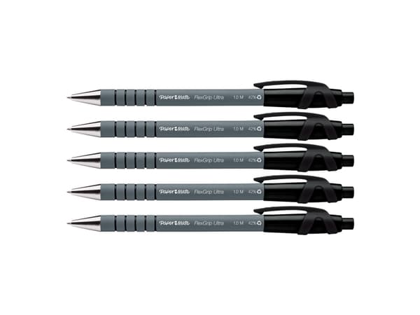Papermate Flexgrip Ultra, Klämma, Fastklämbar, indragbar kulspetspenna, Påfyllnadsbar, Svart, 5 styck, Medium