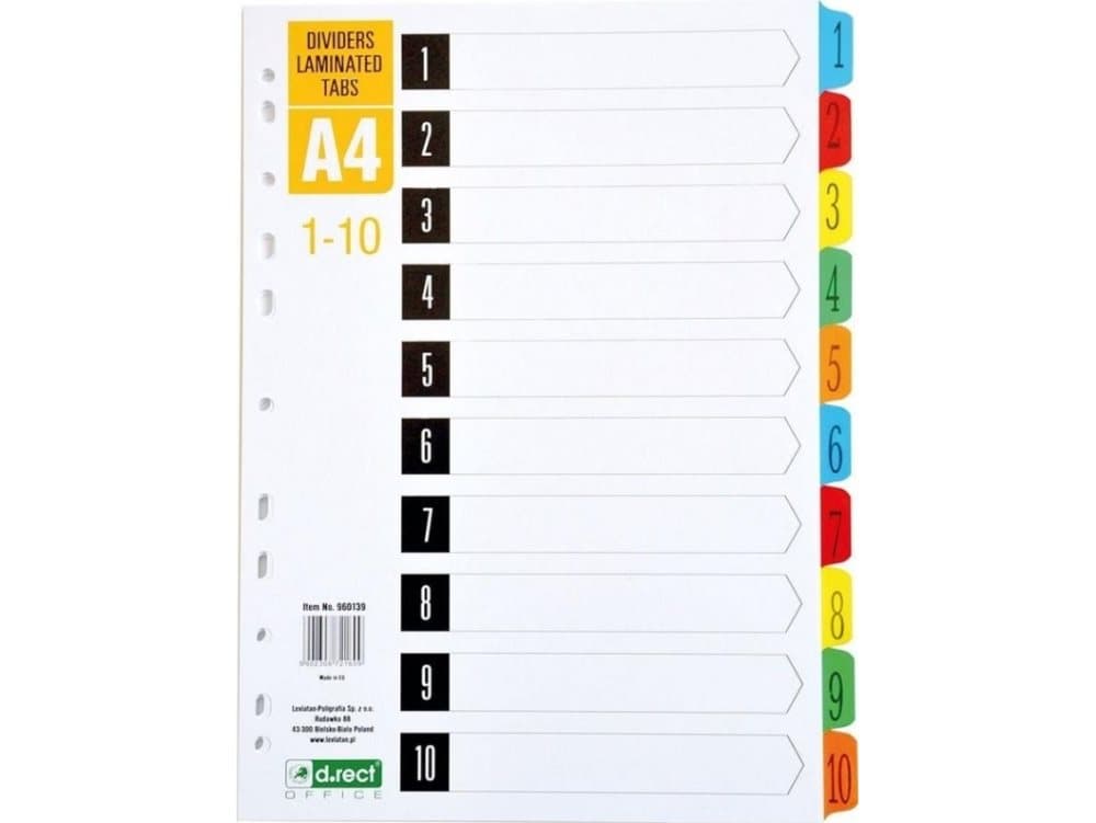 Folder D.Rect Cardboard spacers 1-10 index laminated D.RECT