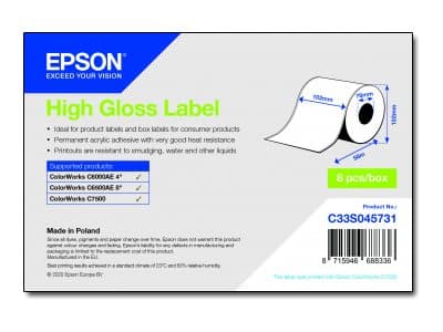 Epson - Høyblank - permanent akryl-adhesiv - mikroporøs - Rull (10,2 cm x 58 m) 8 rull(er) sammenhengende etiketter - for ColorWorks CW-C6000Ae, CW-C