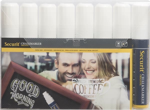 Securit® original kridtmarker sæt på otte i hvid