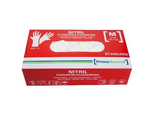 Engångshandske Prime Source STANDARD storlek M utan pulver Nitril AQL 1.5 Vit,10 pk x 150 pk/krt