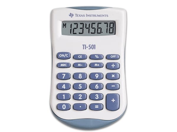 Texas Instruments TI-501, Ficka, Grundläggande, 8 siffror, Batteri, Blå, Vit