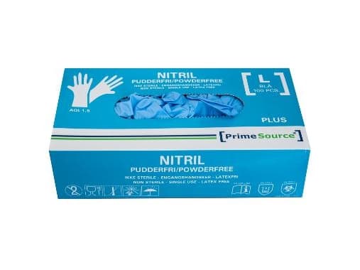 Engangshandske Prime Source PLUS str. L uden pudder Nitril AQL 1.5 blå - (100 stk.)