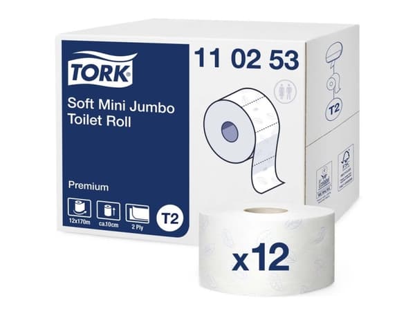 Toiletpapir Tork® Soft Jumbo Mini Premium T2, 110253, 2-lags, pakke a 12 stk.