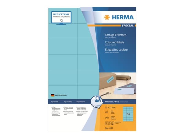 HERMA Special - Papir - matt - permanent selv-adhesiv - blå - 70 x 37 mm 2400 etikett(er) (100 ark x 24) merkelapper