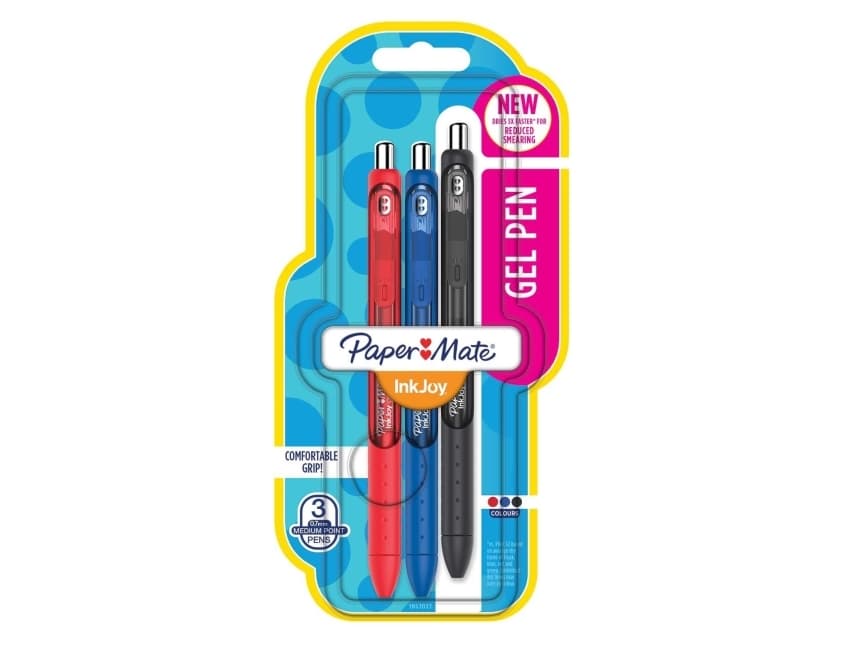 Papermate InkJoy Gel, Retractable gelpenna, svart, blå, röd, svart, blå, röd, plast, medium, rund
