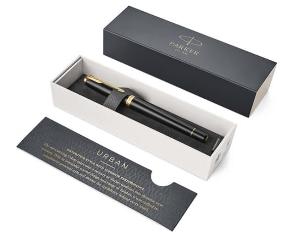 Parker Urban, Svart, Guld, Påfyllning med bläckpatronssystem, Blå, Gjuten aluminium, mässing, Krom, Rund spets, Rostfritt stål