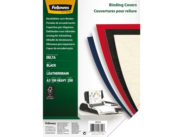 Fellowes Delta - A3 (297 x 420 mm) - svart - 250 g/m² - 100 stk permomslag - for Fellowes Galaxy 500, Galaxy Wire, Pulsar+ 300, Quasar+ 500, Star 150