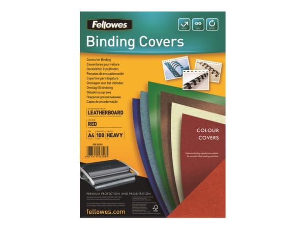 Fellowes Delta - A4 (210 x 297 mm) - rød - 250 g/m² - 100 stk permomslag - for Fellowes Galaxy 500, Galaxy Wire, Pulsar+ 300, Quasar+ 500, Star 150,