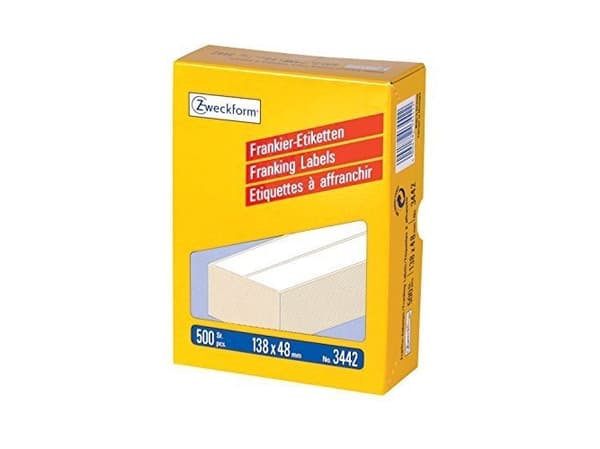 Avery Franking Labels - Permanet adhesiv - hvit - 138 x 48 mm 500 etikett(er) (250 ark x 2) permanente frankeringsetiketter