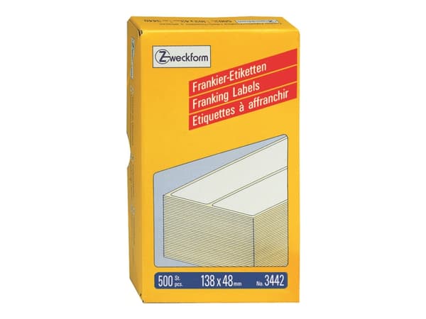 Avery Franking Labels - Permanet adhesiv - hvit - 138 x 48 mm 500 etikett(er) (250 ark x 2) permanente frankeringsetiketter