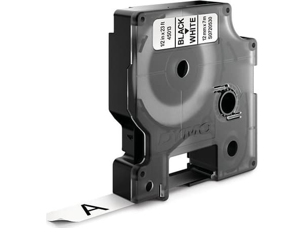 Labeltape DYMO® D1 sort på hvid 12mm x 7m