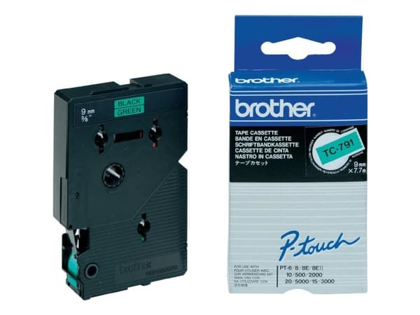 Brother TC791 - 9 mm x sort på grønt - laminert teip - for P-Touch PT-2000, PT-3000, PT-500, PT-5000, PT-8E