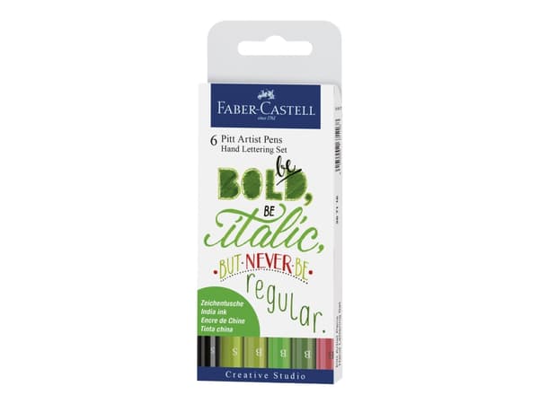 Faber-Castell PITT Artist Pen Handlettering - Børstepenn- og finlinjersett - permanent - assorterte farger - tusj (en pakke 6)