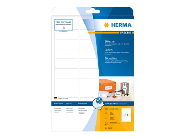 HERMA Special - Papper - matt - permanent självhäftande - bestruket - vit - 63.5 x 25.4 mm - 90 g/m² - 825 etikett (er) (25 ark x 33) etiketter