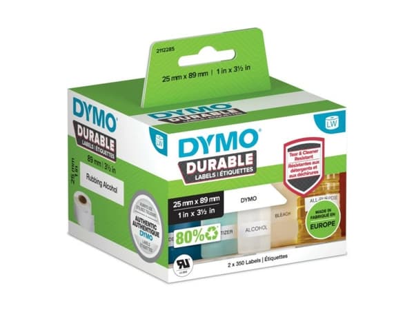 DYMO LabelWriter - Polypropylen (PP) - sterkt adhesiv - 89 x 25 mm 700 etikett(er) (2 rull(er) x 350) merkelapper - for DYMO LabelWriter 310, 315, 32