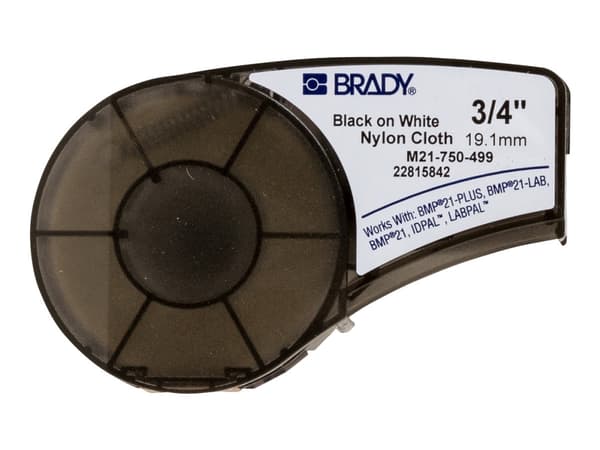 Brady B-499 - Nylonklut - matt - adhesiv - svart på hvitt - Rull (1,91 cm x 4,9 m) 1 rull(er) merkelapper - for Brady BMP21, BMP21-LAB, BMP21-PLUS; I