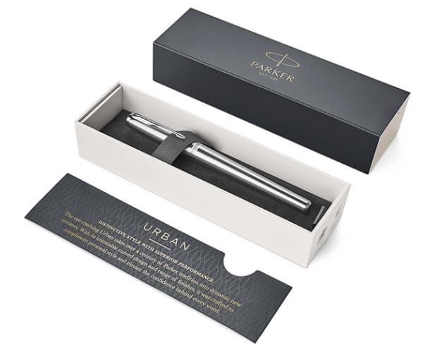 Parker Urban, Metallisk, Påfyllning med bläckpatronssystem, Blå, Gjuten aluminium, mässing, Krom, Rund spets, Rostfritt stål
