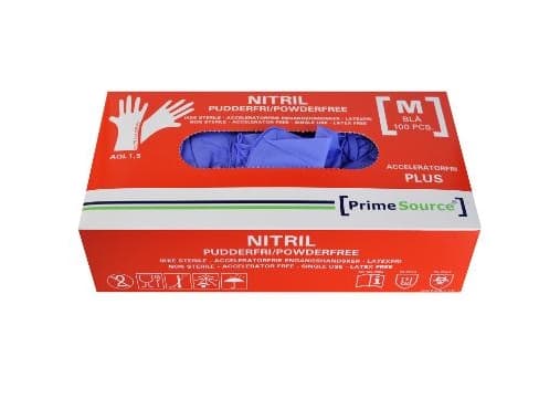 Engangshandske Prime Source str. M uden pudder Acceleratorfri Nitril AQL 1.5 blå - (100 stk.)