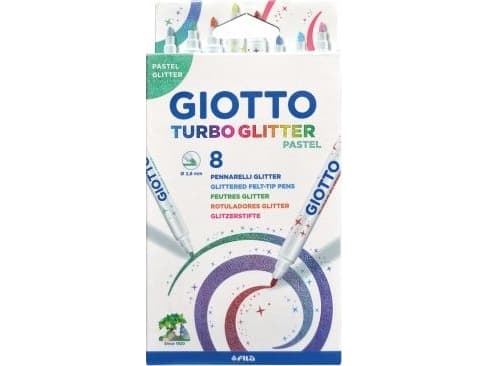 Giotto Glimmer Tusser (Turbo Glitter) med 8 st. Pastellfärger - vattenbaserat bläck
