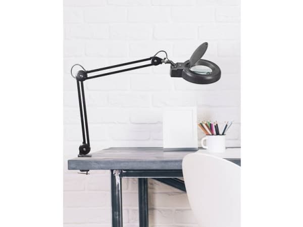 MAUL LED forstørrelseslampe Viso med sort klemmesokkel