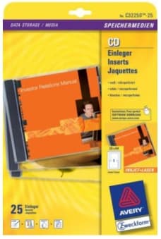 Avery Zweckform - Hvit - 118 x 151 mm 25 ark (25 ark x 1) innlegg for CD-cover