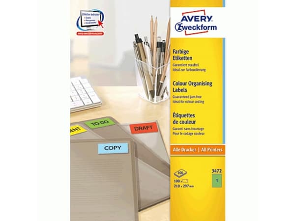 Avery - Grønn - A4 (210 x 297 mm) 100 stk (100 ark x 1) merkelapper