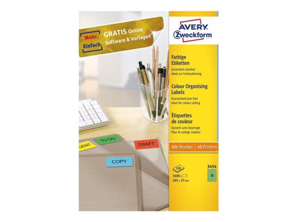 Avery - Grønn - 105 x 37 mm 1600 etikett(er) (100 ark x 16) filmappeetiketter