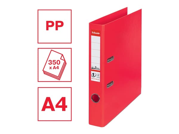 Esselte No.1 - Spakbågesfil - ryggbredd: 50 mm - för A4 - kapacitet: 350 ark - intensivt röd