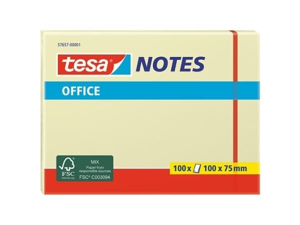 TESA 57657, Rektangel, Gul, 100 mm, 75 mm, 100 ark