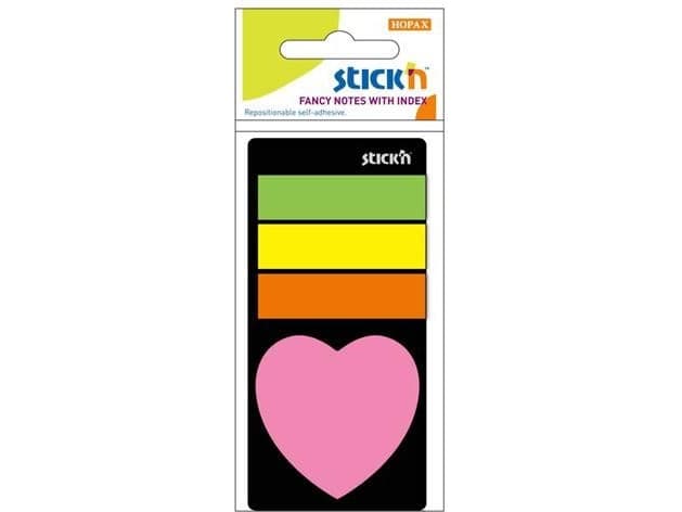 Stickn Indexing tabs neon + heart notebook