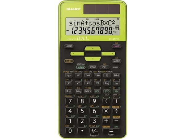 Sharp EL-531TG, Lomme, Vitenskaplig, 10 sifre, 2 linjer, Batteri/Solcelle, Sort, Grønn