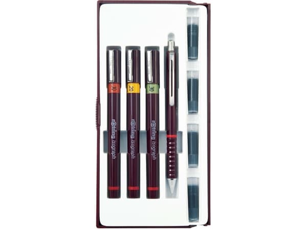 Rotring Isograph 0.2/0.3/0.5, Gelépenn med hette, Sort, Brun, Boks, 4 stykker