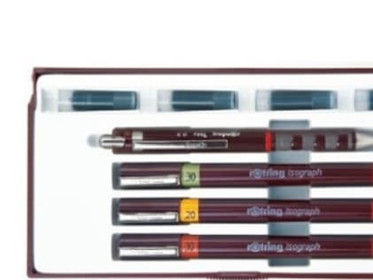 Rotring Isograph 0.2/0.3/0.5, Gelépenn med hette, Sort, Brun, Boks, 4 stykker