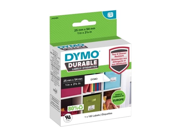 Etiketter, Dymo Durable, 25 x 54 mm, hvid, 160 etiketter