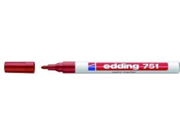 Paint marker Edding 751 permanent rød rund spids 1-2mm - (10 stk.)