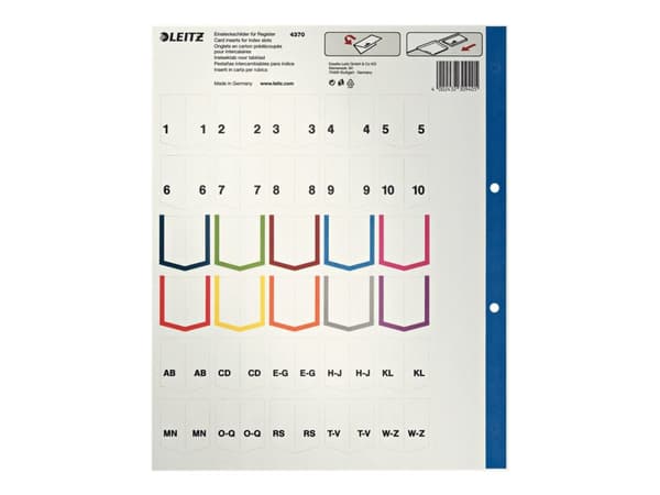 Leitz - Inndeler - 10 deler - fortrykt: A-Z, 1-10 - for A4 Extra (235 × 322 mm) - med fliker - grå