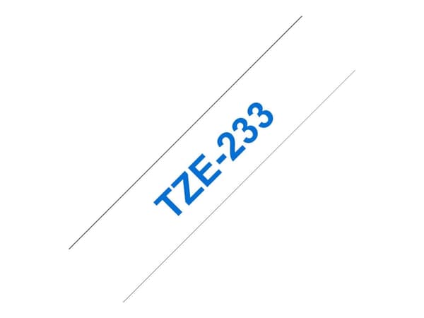 Brother TZe-233 - Blått på hvitt - Rull (1,2 cm x 8 m) 1 kassett(er) laminert teip - for Brother PT-P750, P950; P-Touch PT-E310; P-Touch Cube PT-P300