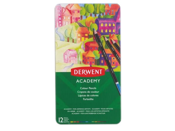 Derwent Academy färgpennor i tennbox med 12 ass. färger - (6 st.)