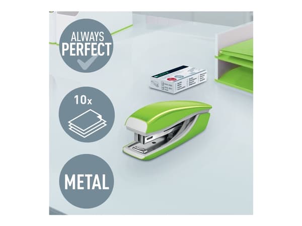 Leitz WOW Mini - Häftapparat - 10 ark / 1 mm - No.10 - metall - grön