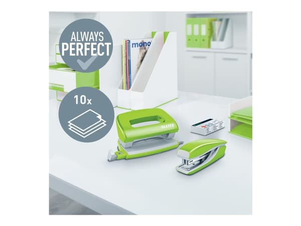 Leitz WOW NeXXt Mini - Skrivebordstilbehørsett - 10 ark / 1 mm - No.10 - metall - grønn