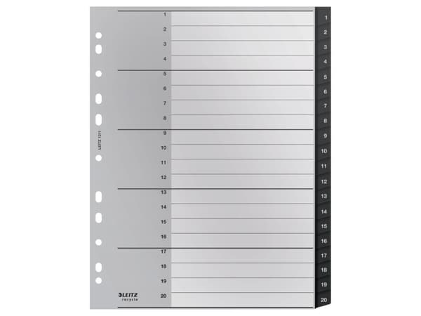 Leitz Recycle - Inndeler - 20 deler - fortrykt: 1-20 - extra wide - med fliker - svart