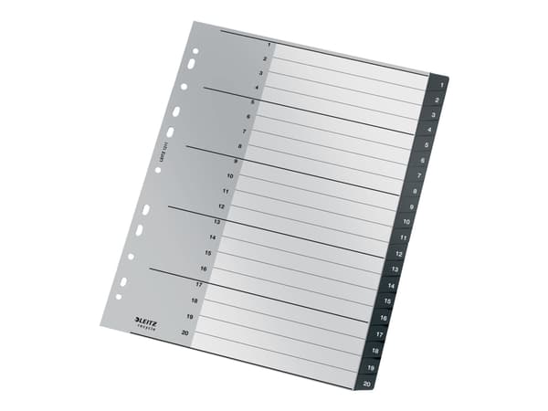 Leitz Recycle - Inndeler - 20 deler - fortrykt: 1-20 - extra wide - med fliker - svart