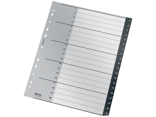 Leitz Recycle - Inndeler - 20 deler - fortrykt: 1-20 - extra wide - med fliker - svart