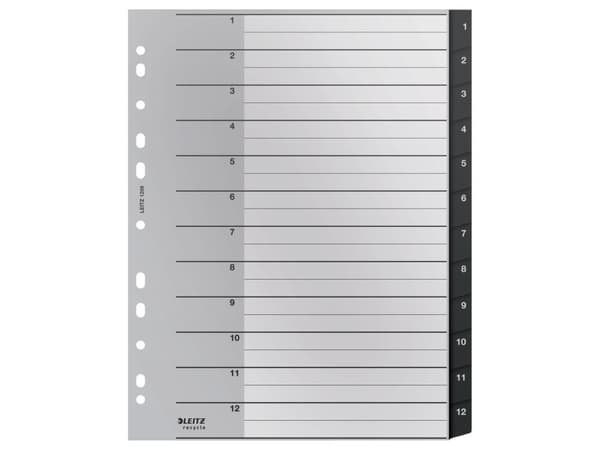 Leitz Recycle - Inndeler - 12 deler - fortrykt: 1-12 - extra wide - med fliker - svart